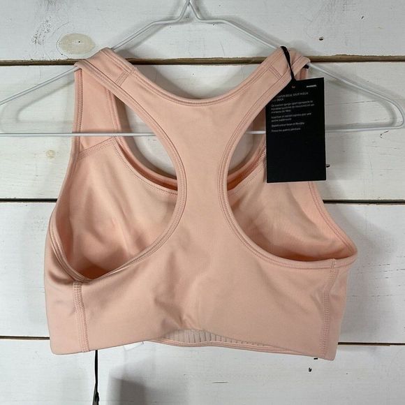 New Nike Dri Fit Swoosh Sports Bra Mid Impact Coral Pink Women's Small - Picture 2 of 11